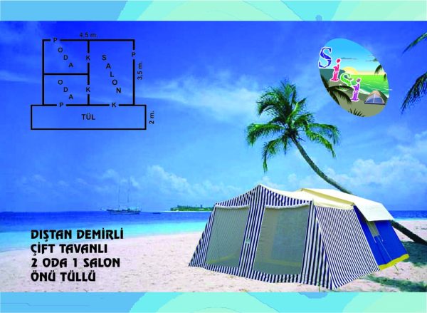 2 Oda 1 Salon Kamp Çadırı Önü Tüllü Dıştan Demirli Çift Tavanlı